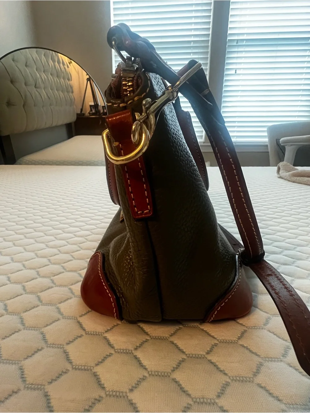 Dooney & Bourke Olive Satchel with Brown Trim
